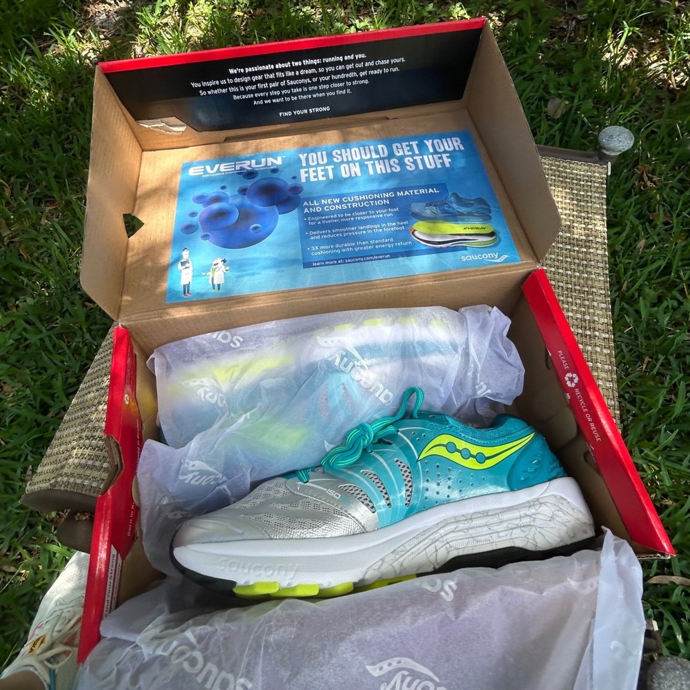 NEW Saucony Hurricane ISO 2 Women's Running Shoes Size 8 Blue Silver Citron
